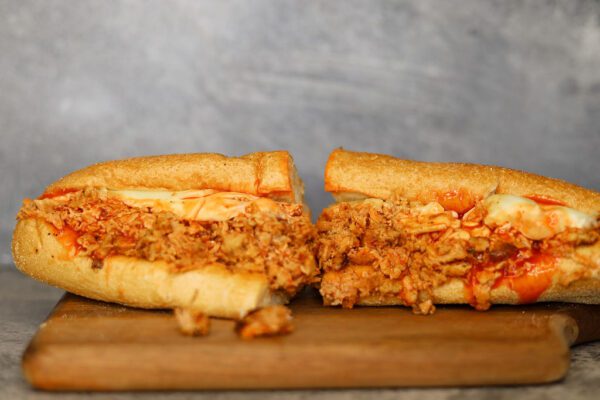 closeup shot of Buffalo Chicken cheesesteak