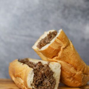 closeup shot of Cheesesteak sandwiches