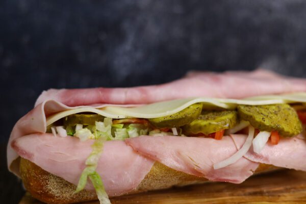 closeup shot of a delicious Ham Sub