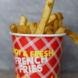 closeup shot of a basket of Old Bay Fries