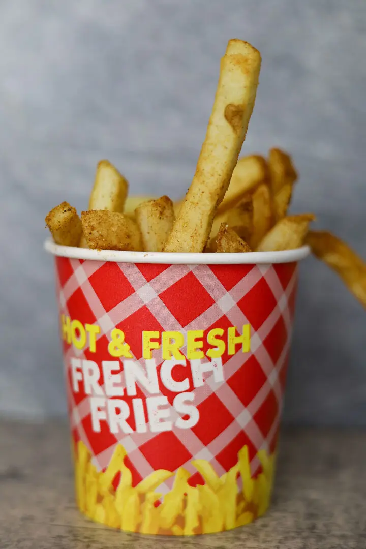 closeup shot of a basket of Old Bay Fries