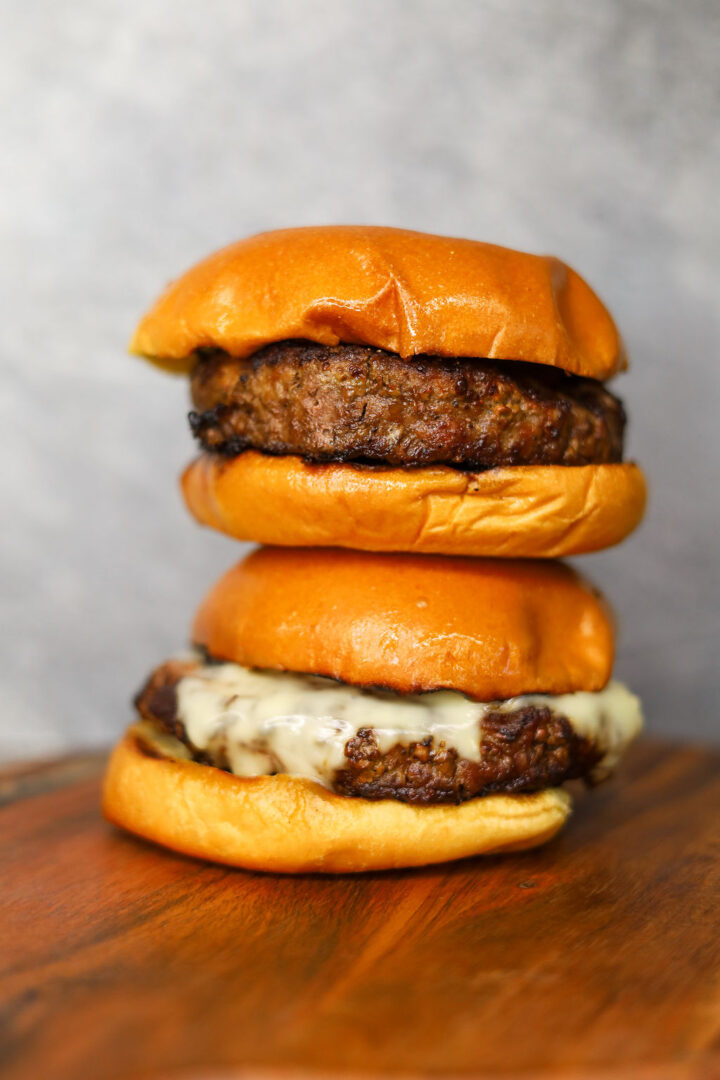 closeup shot of two Cheeseburgers