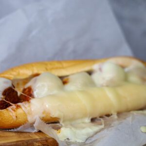 closeup shot of delicious Meatball sub