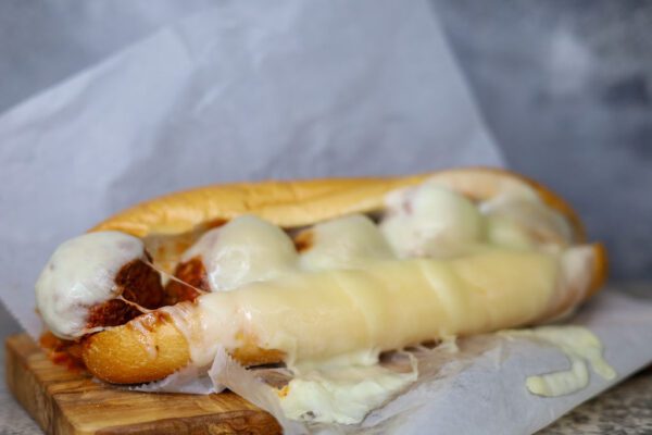 closeup shot of delicious Meatball sub